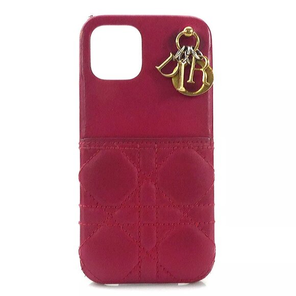Auth Christian Dior Smartphone Case Cover Red Leather/Goldtone - 55881g - Picture 1 of 10